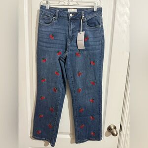 Chic Cherry Embroidered Straight Leg Jeans